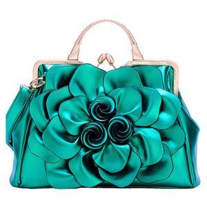 Elegant Flower Top Handle Handbags Purses Vegan Textured Floral Evening Strap